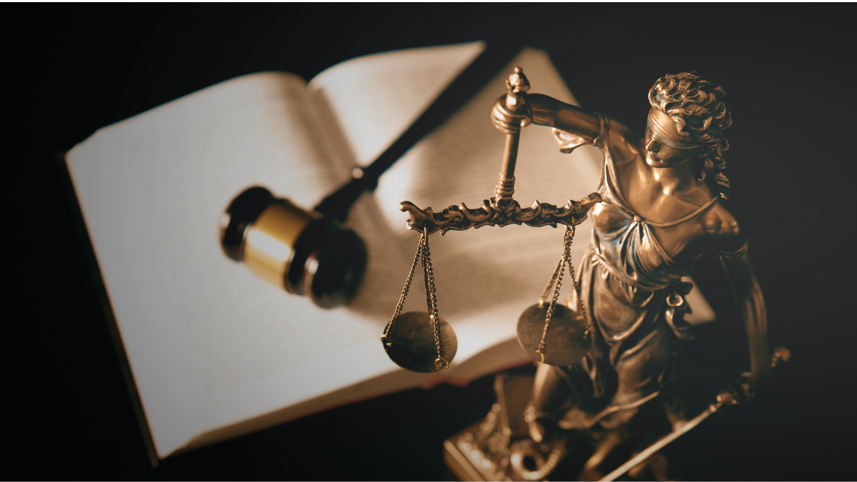 Lady justice with law books