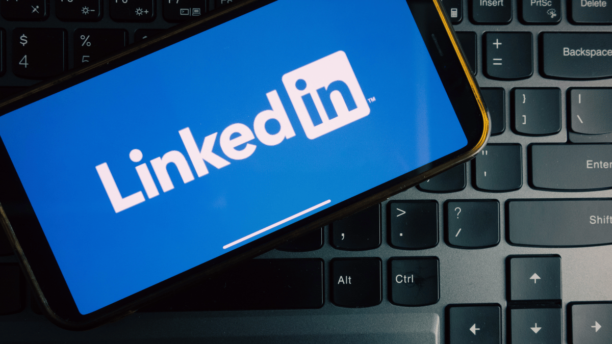 LinkedIn logo on phone