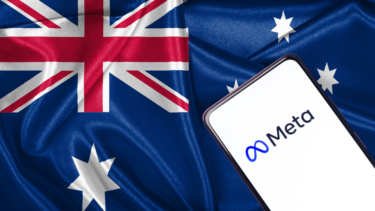 Australia flag with Meta logo on phone